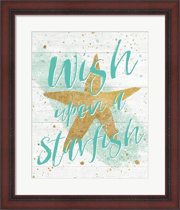 Framed Silver Sea Life Aqua Starfish Shiplap Print