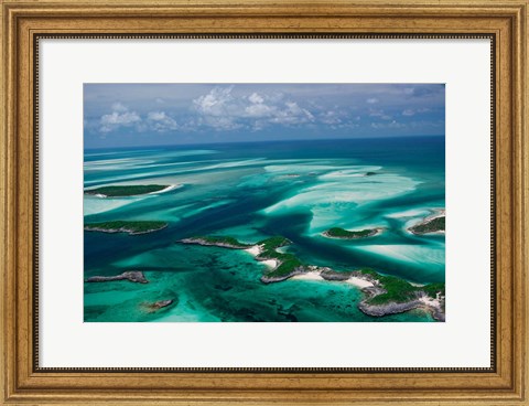 Framed Aerial View of Island in Caribbean Sea, Great Exuma Island, Bahamas Print