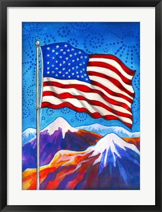 Framed American Flag - Mountains Print