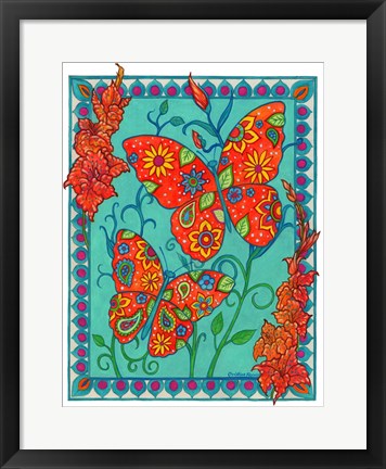 Framed Orange &amp; Blue Butterflies Print