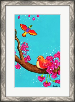 Framed Pink Flower Birds Print