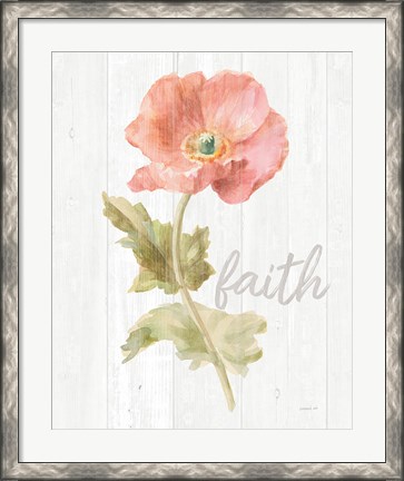 Framed Garden Poppy on Wood Faith Print