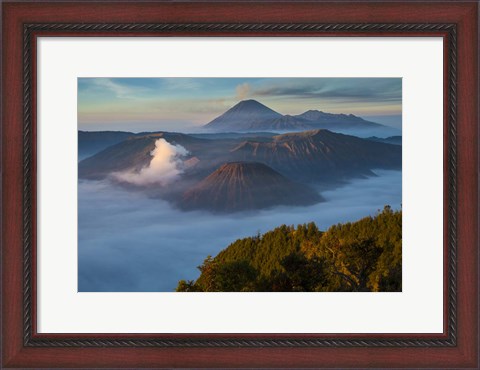 Framed Mt Bromo and Mt Merapi, East Java, Indonesia Print
