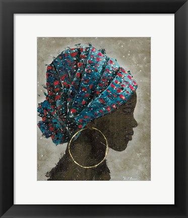 Framed Profile of a Woman I (gold hoop) Print