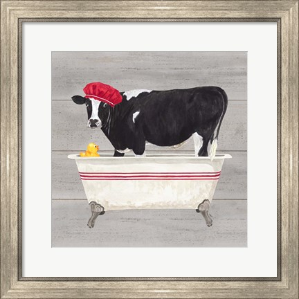 Framed Bath time for Cows Tub Print