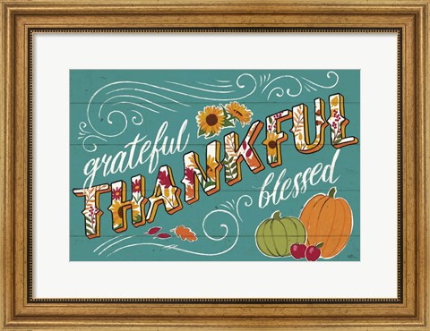 Framed Thankful I Turquoise Print