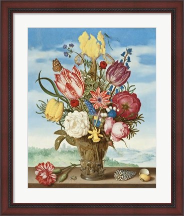 Framed Ambrosius Bosschaert, Bouquet of Flowers on a Ledge Print