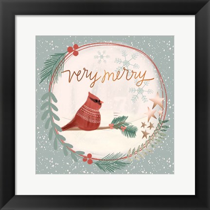 Framed Very Merry Cardinal Snow Glove Print