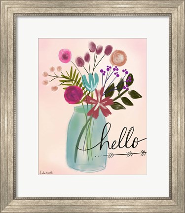 Framed Hello Floral Bouquet Print