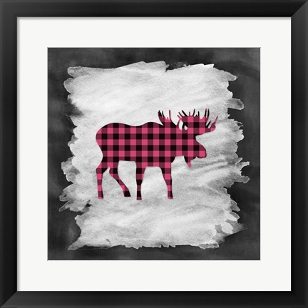 Framed Pink Plaid Moose Print
