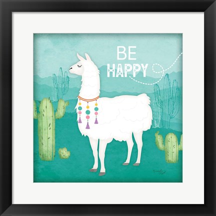 Framed Be Happy Llama Print