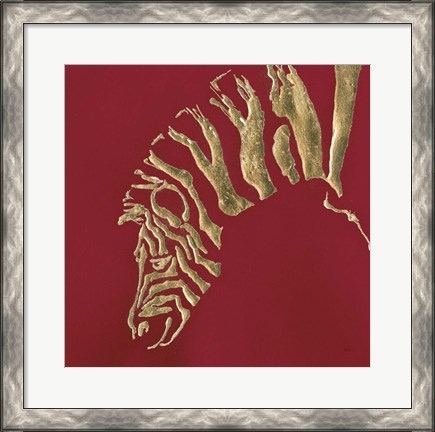 Framed Gilded Zebra on Red Print