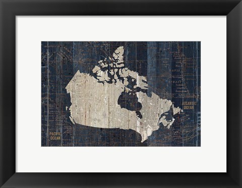 Framed Old World Map Blue Canada Print