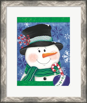 Framed Snowman with a Candy Cane Print