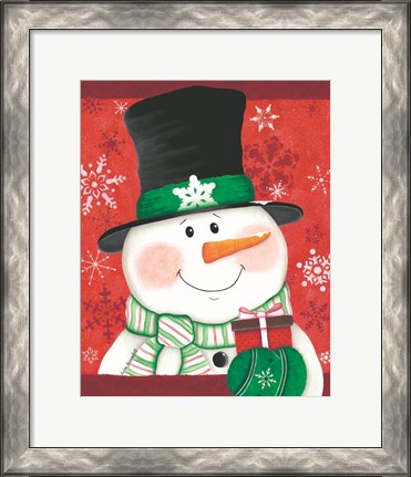 Framed Snowman with Gift Print