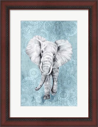 Framed Blue Paisley Elephant Print