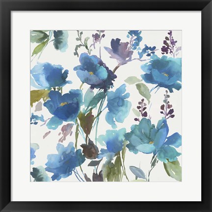Framed Blue Flower Garden I Print