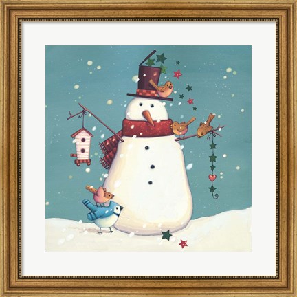 Framed Folk Snowman I Print