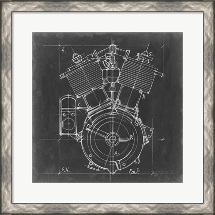 Framed Motorcycle Engine Blueprint IV Print