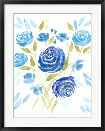 Framed Cerulean Blooms II Print