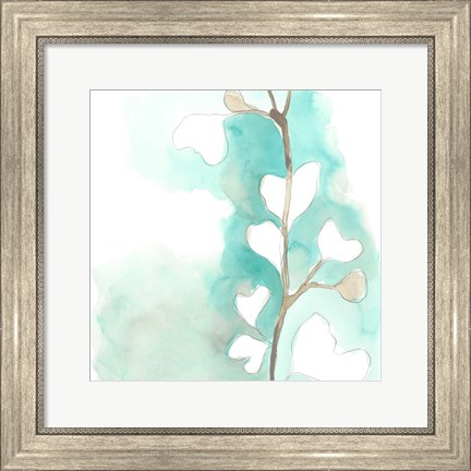 Framed Teal and Ochre Ginko III Print