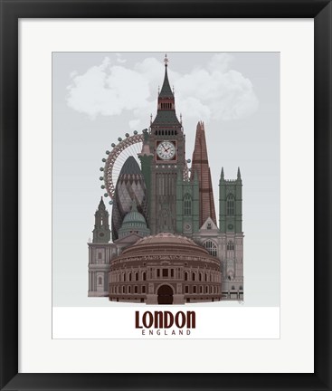 Framed London in Clouds Red and Green Print