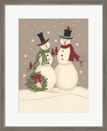 Framed Wreath &amp; Cardinal Snowmen Print