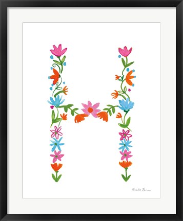 Framed Floral Alphabet Letter VIII Print