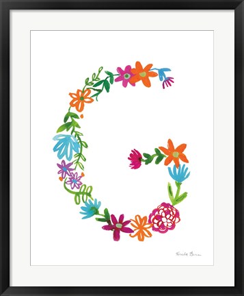 Framed Floral Alphabet Letter VII Print