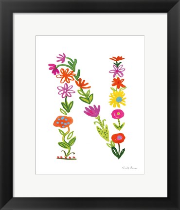 Framed Floral Alphabet Letter XIV Print