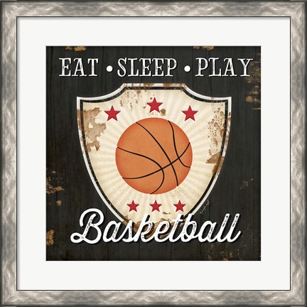 Framed Eat, Sleep, Play, Basketball Print