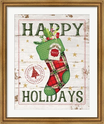 Framed Happy Holidays Stocking Print