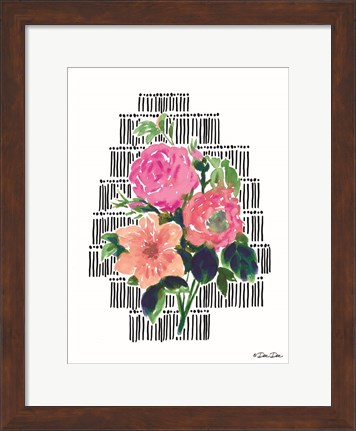 Framed Watercolor Floral with Black Lines Print
