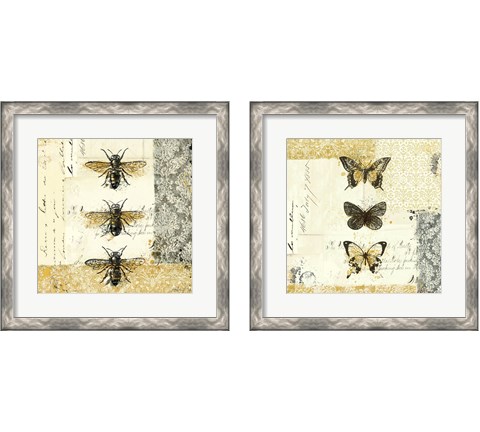 Golden Bees n Butterflies 2 Piece Framed Art Print Set by Katie Pertiet
