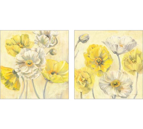 Gold and White Contemporary Poppies 2 Piece Art Print Set by Carol Rowan