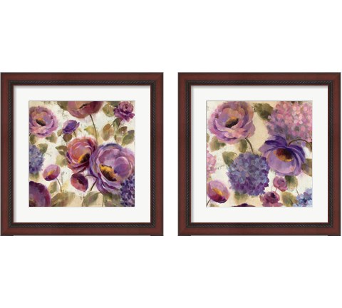 Blue and Purple Flower Song 2 Piece Framed Art Print Set by Silvia Vassileva