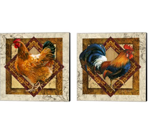 Hen & Rooster 2 Piece Canvas Print Set by Janet Stever