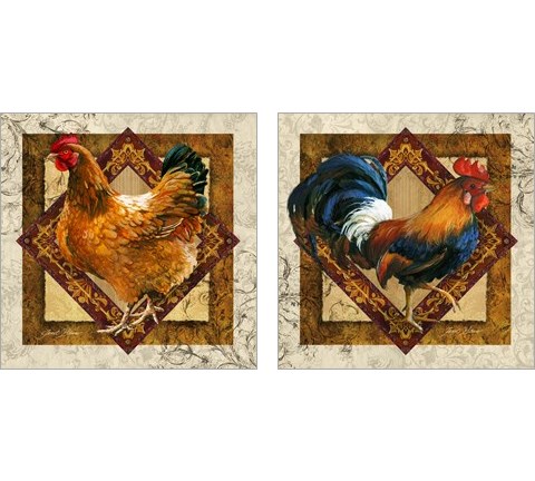 Hen & Rooster 2 Piece Art Print Set by Janet Stever