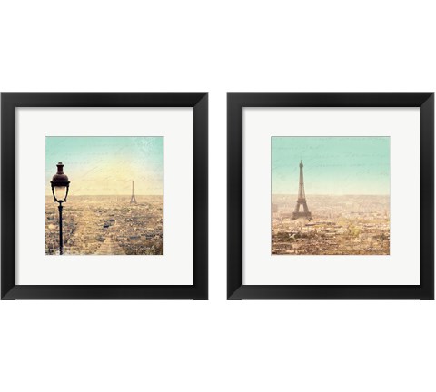 Eiffel Landscape Letter Blue 2 Piece Framed Art Print Set by Sue Schlabach