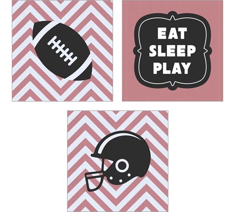 Eat Sleep Play Football - Pink 3 Piece Art Print Set by Sports Mania