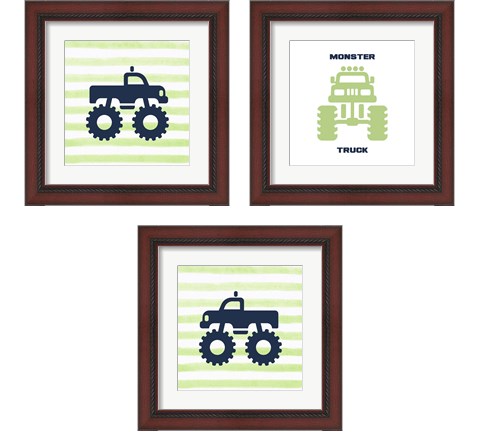 Monster Truck Graphic Green 3 Piece Framed Art Print Set by Color Me Happy