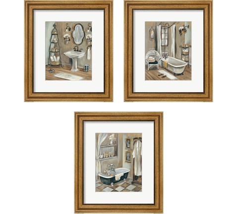 Vintage Bathroom 3 Piece Framed Art Print Set by Silvia Vassileva