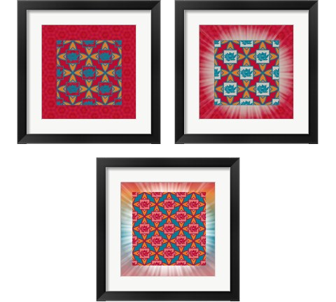 Lotus Tile Color 3 Piece Framed Art Print Set by Ramona Murdock