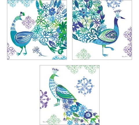 Jewel Peacocks 3 Piece Art Print Set by Farida Zaman