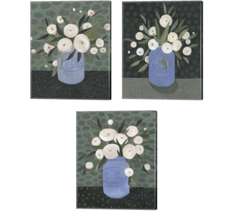 Mason Jar Bouquet 3 Piece Canvas Print Set by Emma Scarvey