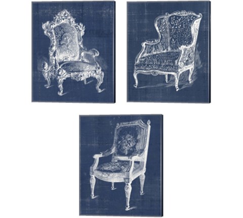 Antique Chair Blueprint 3 Piece Canvas Print Set by Vision Studio