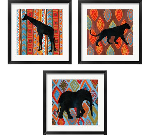 African Animal 3 Piece Framed Art Print Set by Farida Zaman