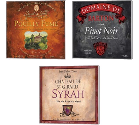 Still Life Wine Label 3 Piece Canvas Print Set by Mary Beth Baker