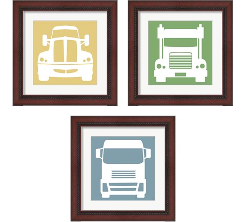 Front View Trucks Set II 3 Piece Framed Art Print Set by Color Me Happy