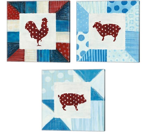 Modern Americana Farm Quilt  3 Piece Canvas Print Set by Melissa Averinos